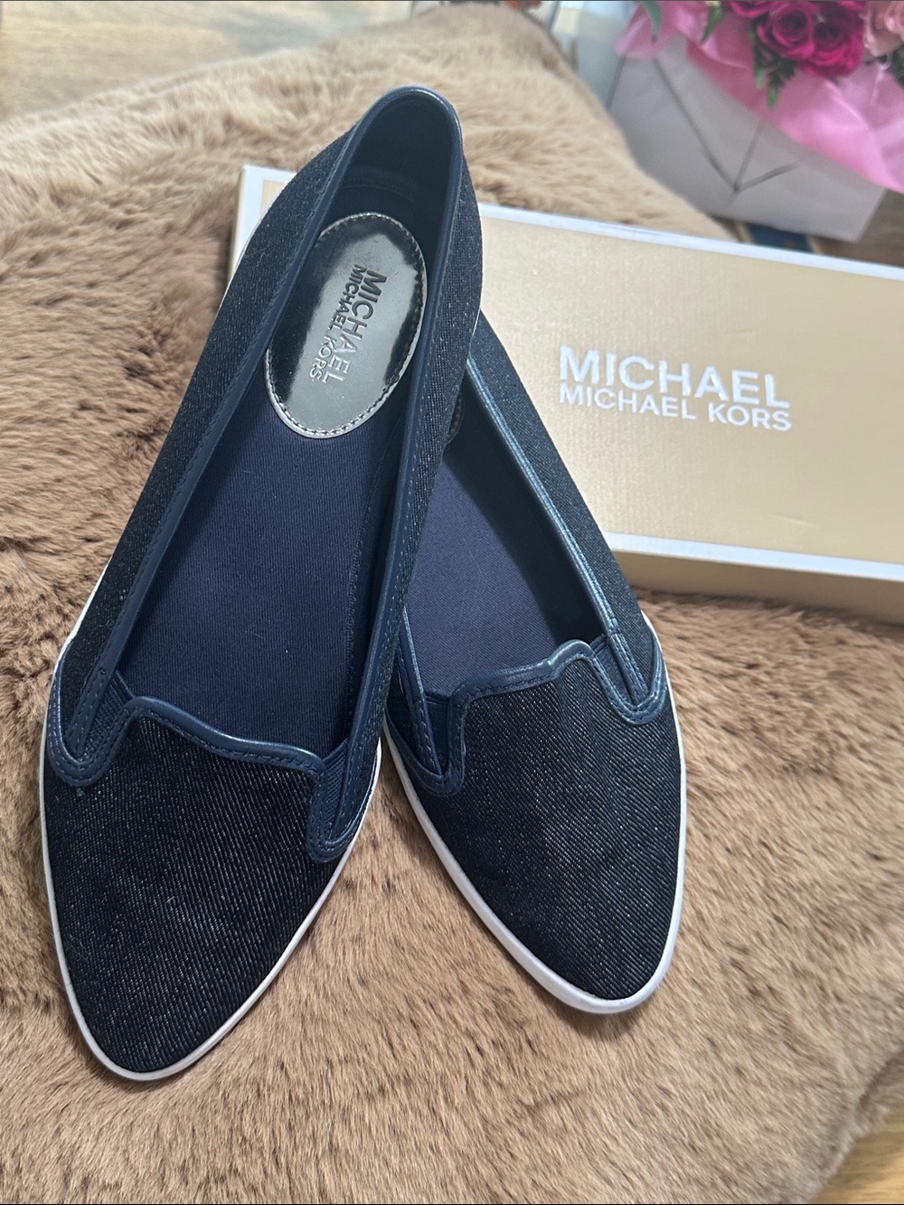 MICHAEL Michael Kors Women's Dark Navy Pointed Slip-On Flats